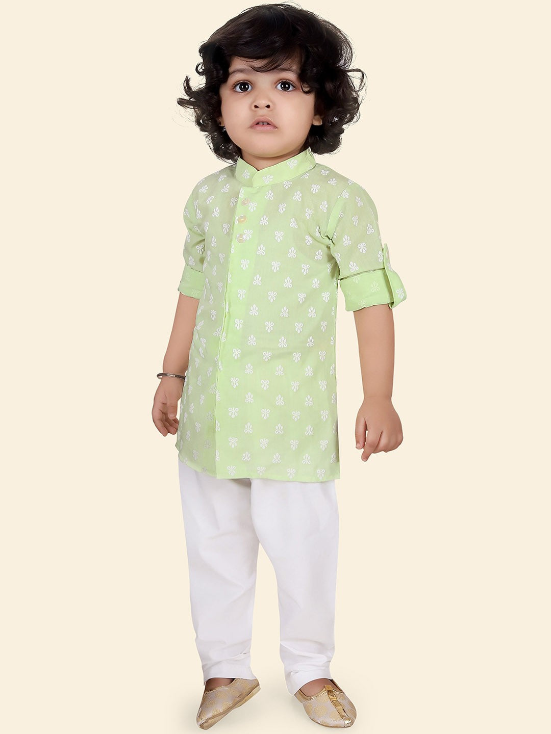 Pista Green Boys Ethnic Motifs Printed Kurta Set with Pyjama
