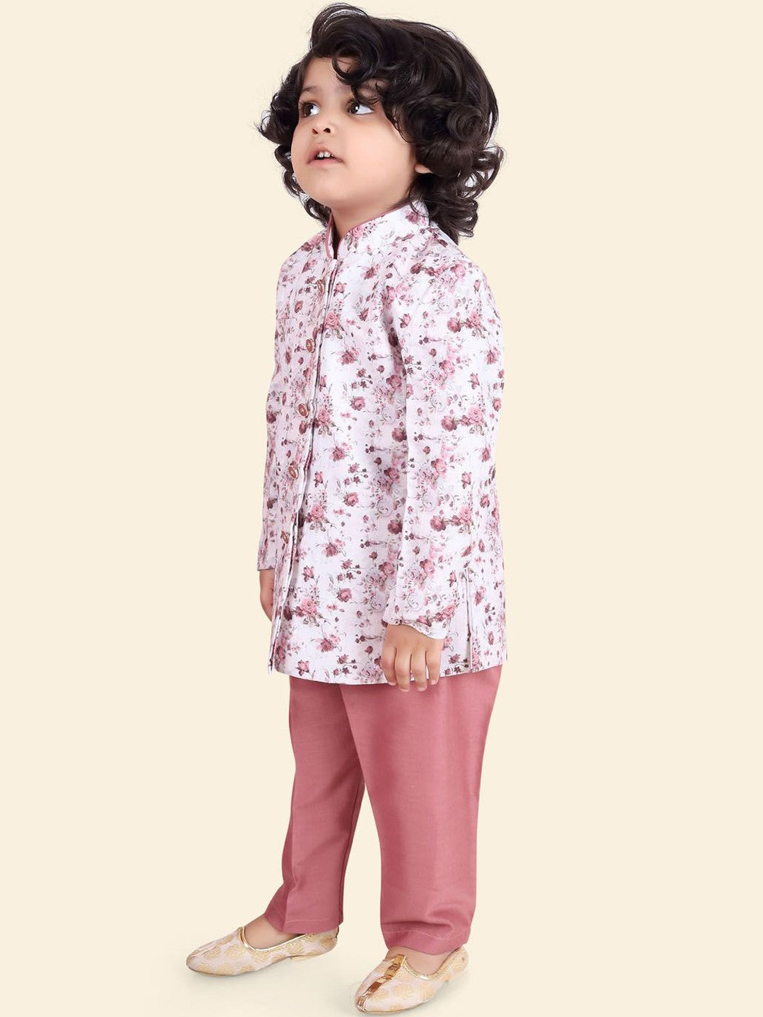 Pink Boys Floral Printed Kurta Set with Pyjamas