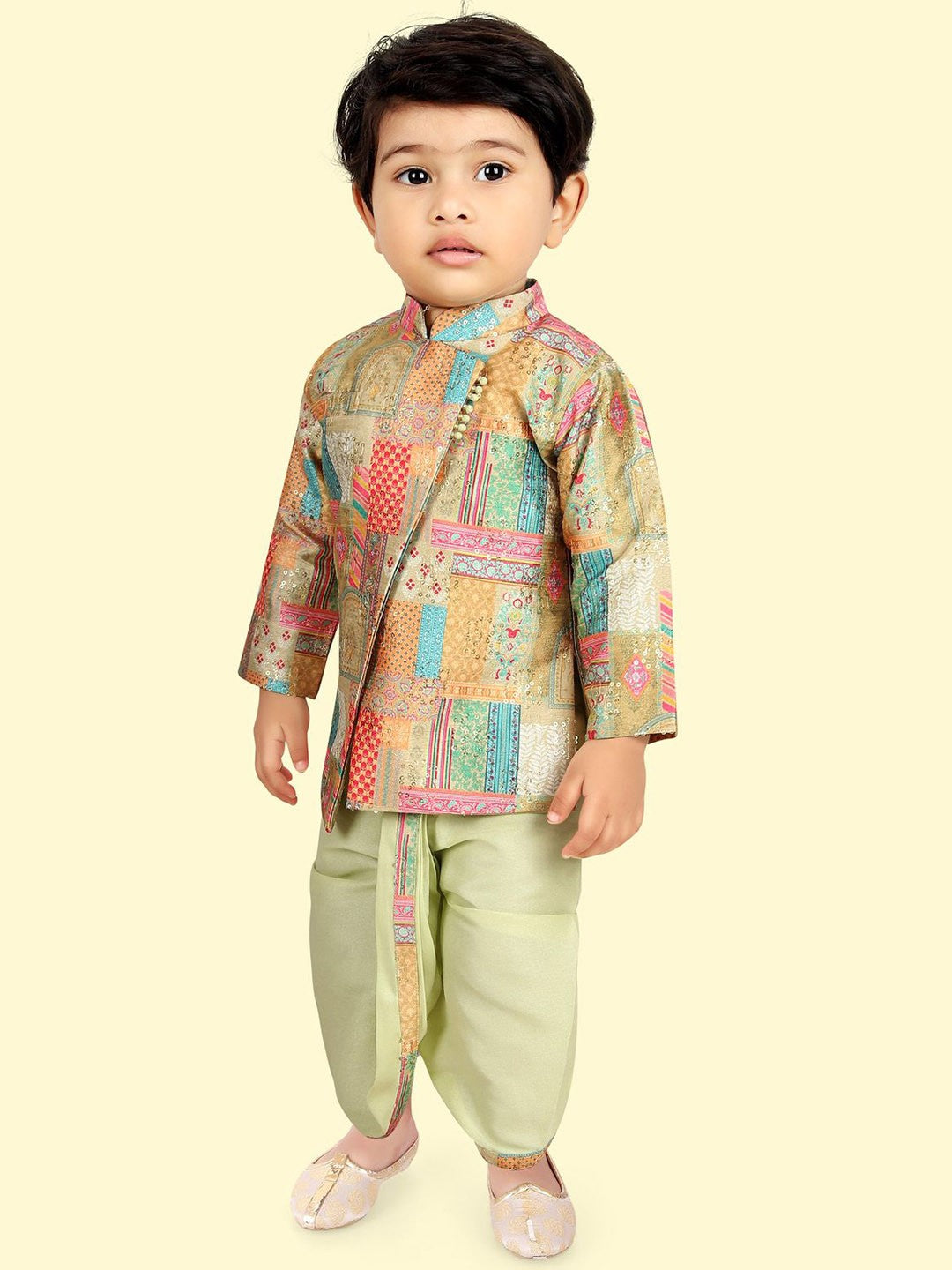 Pista Green Boys Motifs Printed Kurta Set with Dhoti