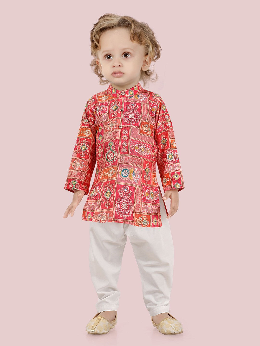 Pink Boys Motifs Kurta Set with Pyjama