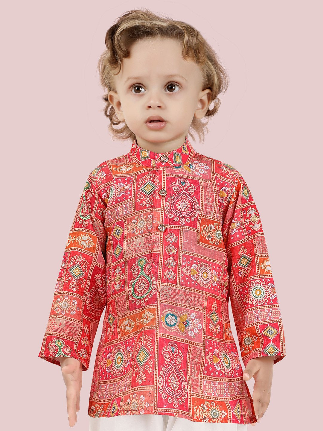 Pink Boys Motifs Kurta Set with Pyjama