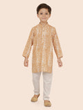 Beige Printed Kurta Set with Long Sleeve Kurta & Pant style Pyjama for Boys 7216