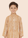 Beige Printed Kurta Set with Long Sleeve Kurta & Pant style Pyjama for Boys 7216