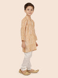 Beige Printed Kurta Set with Long Sleeve Kurta & Pant style Pyjama for Boys 7216