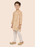 Beige Printed Kurta Set with Long Sleeve Kurta & Pant style Pyjama for Boys 7216