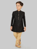 Black Heavy SequenceSherwani Set with Long Sleeve Kurta & Pant style Pyjama for Boys