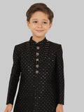 Black Heavy SequenceSherwani Set with Long Sleeve Kurta & Pant style Pyjama for Boys