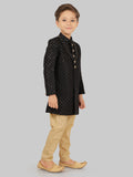 Black Heavy SequenceSherwani Set with Long Sleeve Kurta & Pant style Pyjama for Boys