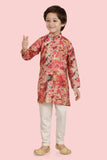 Carrot Cotton Printed Kurta Set with Long Sleeve Kurta & Pant style Pyjama for Boys