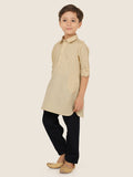 Cream Cotton Plain Kurta Set with Long Sleeve Kurta & Patiala style Pyjama For Boys