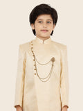 Cream Dupion silk KurtaSet with Long Sleeve Kurta & Pant style Pyjama For Boys