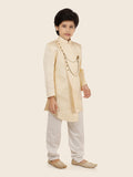 Cream Dupion silk KurtaSet with Long Sleeve Kurta & Pant style Pyjama For Boys