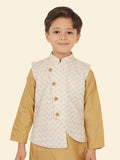 Cream Sequence Jacket Set with Long Sleeve Kurta & Pant Style Bottom For Boys