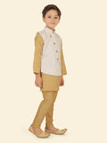 Cream Sequence Jacket Set with Long Sleeve Kurta & Pant Style Bottom For Boys