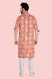 Red Cotton Printed Bandhani Kurta Set with Long Sleeve Kurta & Pant style Pyjama For Boys