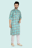 Sea Green Cotton Printed Bandhani Kurta Set with Long Sleeve Kurta & Pant style Pyjama for Boys