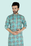 Sea Green Cotton Printed Bandhani Kurta Set with Long Sleeve Kurta & Pant style Pyjama for Boys