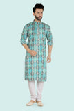 Sea Green Cotton Printed Bandhani Kurta Set with Long Sleeve Kurta & Pant style Pyjama for Boys