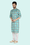 Sea Green Cotton Printed Bandhani Kurta Set with Long Sleeve Kurta & Pant style Pyjama for Boys