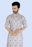 S.Blue Mens Cotton Printed Kurta Set with Long Sleeve Kurta & Pant style Pyjama For Boys