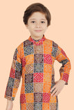 Multi Cotton Satin bandhani print Kurta Set with Long Sleeve Kurta & Pant style Pyjama For Boys