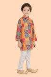 Multi Cotton Satin bandhani print Kurta Set with Long Sleeve Kurta & Pant style Pyjama For Boys