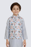 S.Blue MultiPrinted Jacket Set with Long Sleeve Kurta & Pant style Pyjama For Boys