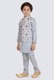 S.Blue MultiPrinted Jacket Set with Long Sleeve Kurta & Pant style Pyjama For Boys