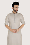 L.Grey Premium Cotton Satin Pathani set with Long Sleeve Kurta & Patiala style Pyjama For Boys