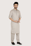 L.Grey Premium Cotton Satin Pathani set with Long Sleeve Kurta & Patiala style Pyjama For Boys