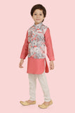 Carrot  Printed Sequence Jacket Set with Long Sleeve Kurta & Pant style for Boys Pyjama