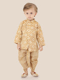 Fawn  Motif Printed Kurta Set with Long Sleeve Kurta & Dhoti Style bottom For Boys