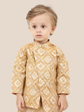 Fawn  Motif Printed Kurta Set with Long Sleeve Kurta & Dhoti Style bottom For Boys