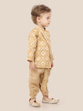 Fawn  Motif Printed Kurta Set with Long Sleeve Kurta & Dhoti Style bottom For Boys