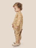 Fawn  Motif Printed Kurta Set with Long Sleeve Kurta & Dhoti Style bottom For Boys