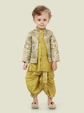 Green  Printed Sequence Jacket Set with Long Sleeve Kurta & Dhoti Style Bottom For Boys