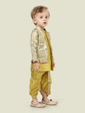 Green  Printed Sequence Jacket Set with Long Sleeve Kurta & Dhoti Style Bottom For Boys