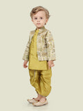 Green  Printed Sequence Jacket Set with Long Sleeve Kurta & Dhoti Style Bottom For Boys