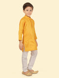 Gold Jacquard KurtaSet with Long Sleeve Kurta & Pant style Pyjama For Boys