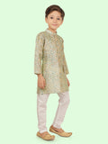 Green  Motif  Printed  Kurta Set with Long Sleeve Kurta & Pant style Pyjama For Boys