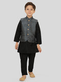 Grey Sequence Jacket Kurta Set with Long Sleeve Kurta & Pant style Pyjama For Boys