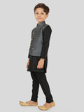 Grey Sequence Jacket Kurta Set with Long Sleeve Kurta & Pant style Pyjama For Boys