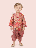 Vibrant Carrot Motif Printed Kurta Set with Long Sleeve Kurta & Dhoti Style bottom