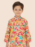 Multi Cotton Motif KurtaSet with Long Sleeve Kurta & Pant style Pyjama For Boys