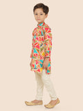 Multi Cotton Motif KurtaSet with Long Sleeve Kurta & Pant style Pyjama For Boys