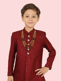 Maroon Heavy SequenceSherwani Set with Long Sleeve Kurta & Pant style Pyjama For Boys