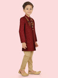 Maroon Heavy SequenceSherwani Set with Long Sleeve Kurta & Pant style Pyjama For Boys