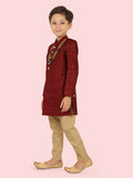 Maroon Heavy SequenceSherwani Set with Long Sleeve Kurta & Pant style Pyjama For Boys