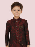 Maroon Jacquard KurtaSet with Long Sleeve Kurta & Pant style Pyjama For Boys