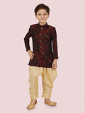 Maroon Jacquard KurtaSet with Long Sleeve Kurta & Pant style Pyjama For Boys